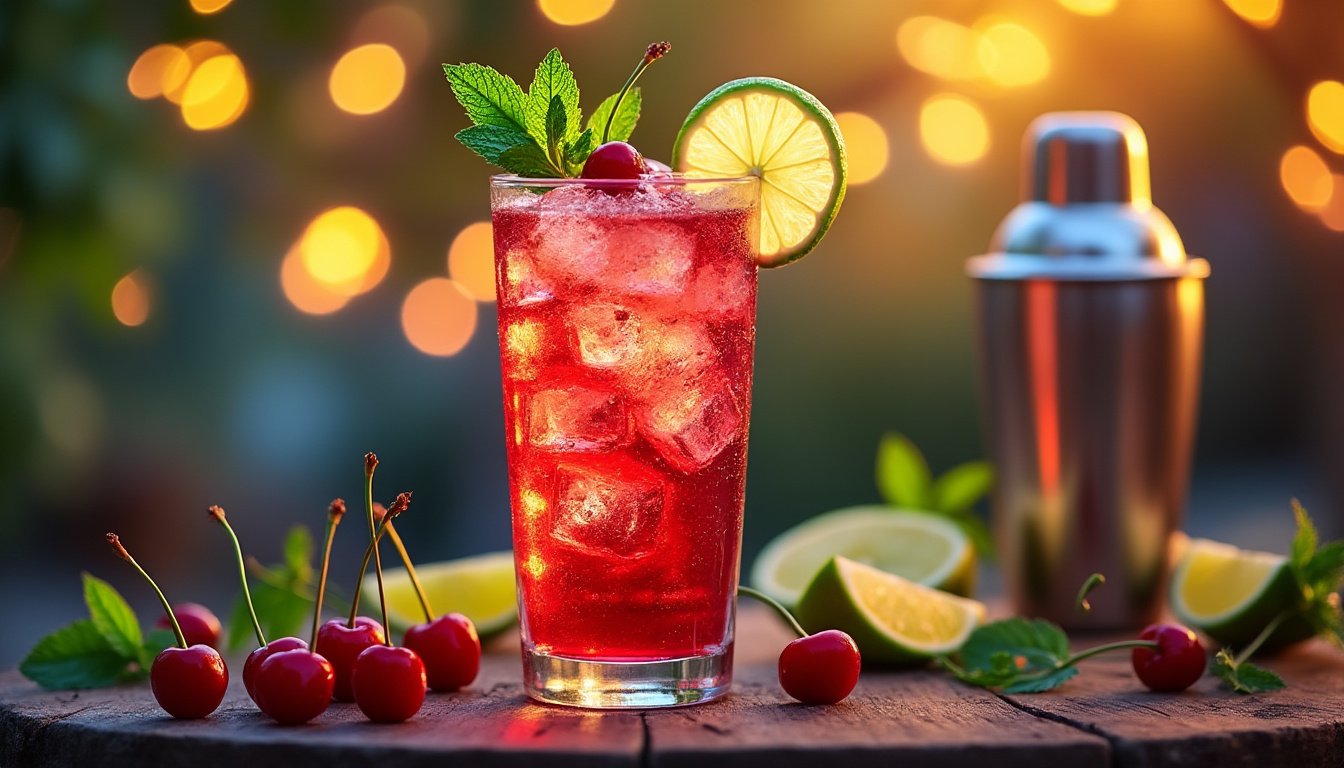 découvrez le cherry limeade, un cocktail pétillant qui apportera une touche festive à vos soirées endiablées. avec son mélange parfait de cerise et de citron vert, ce cocktail rafraîchissant est idéal pour se désaltérer et égayer vos moments entre amis.