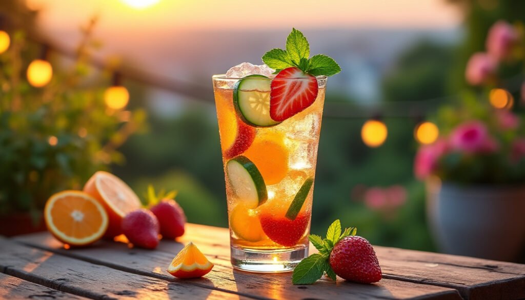 découvrez le pimm's cup, le cocktail parfait pour vos soirées d'été en terrasse. rafraîchissant et pétillant, il allie des saveurs fruitées à la douceur des herbes. parfait pour partager des moments conviviaux entre amis, il est l'allié idéal des nuits étoilées.