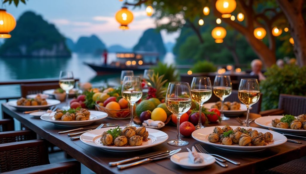 découvrez un festin extraordinaire à ha long, mettant en avant des escargots raffinés pour huit convives. une expérience gastronomique onéreuse qui promet de séduire vos papilles et de vous plonger dans la richesse des saveurs locales.