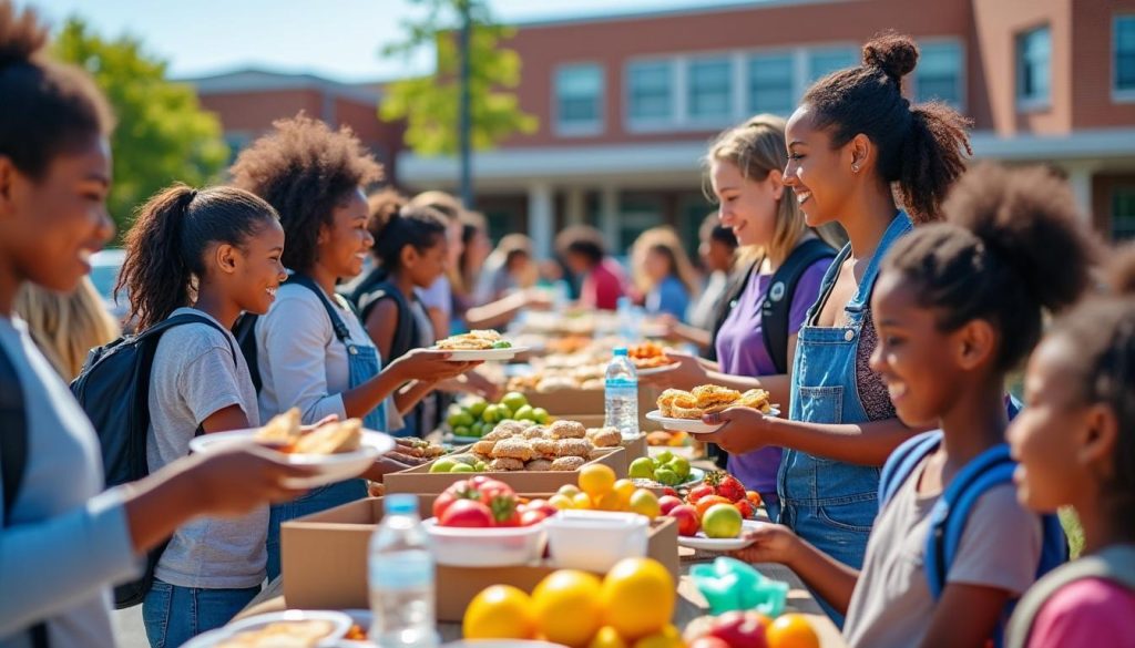 distribution alimentaire gratuite organisée pour soutenir une centaine d’élèves en difficulté après la fermeture du restaurant de l’enap, assurant ainsi leur accès à des repas équilibrés.