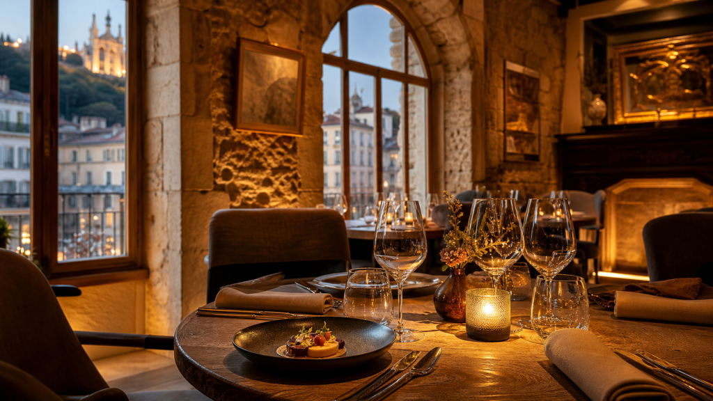 Salle de restaurant élégante et atypique dans un bâtiment historique de Lyon